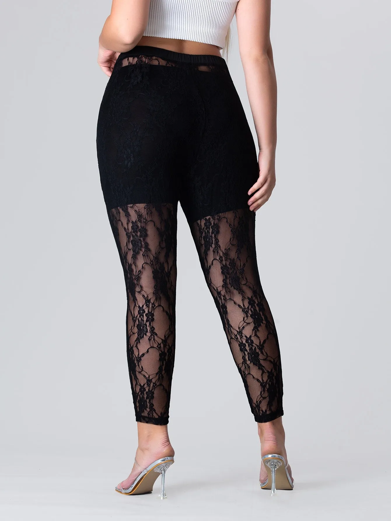 Plain Sheer Capris Plus Size Leggings