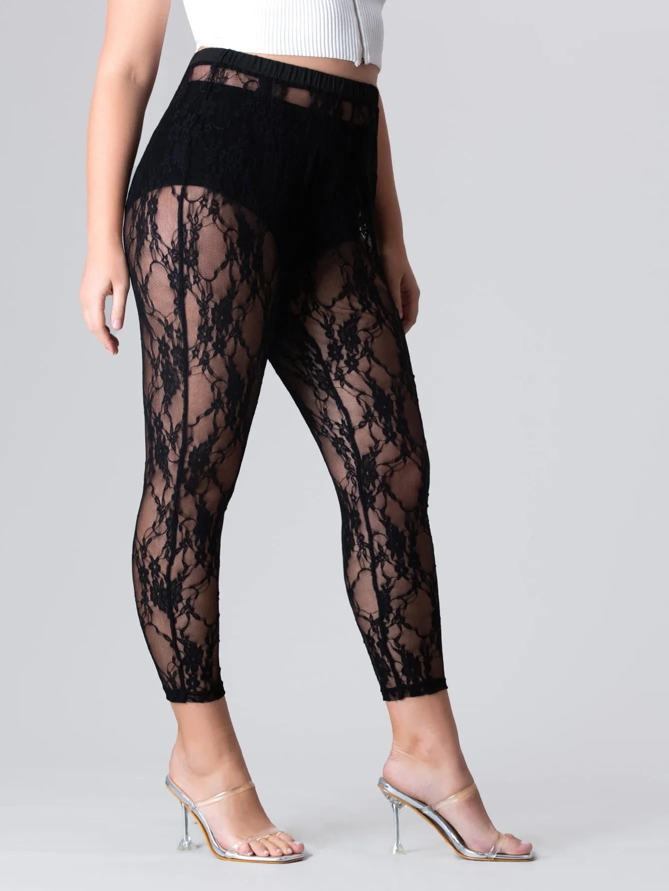 Plain Sheer Capris Plus Size Leggings