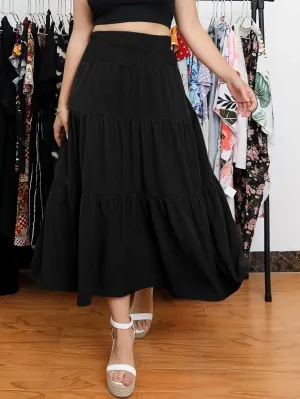 Plain Shirred Long Plus Size Skirt