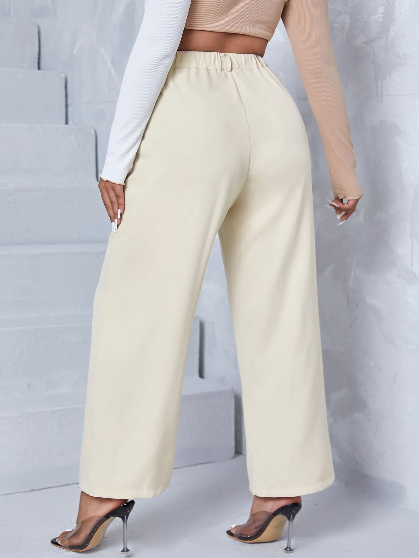 Plain Split Cropped Plus Size Pants