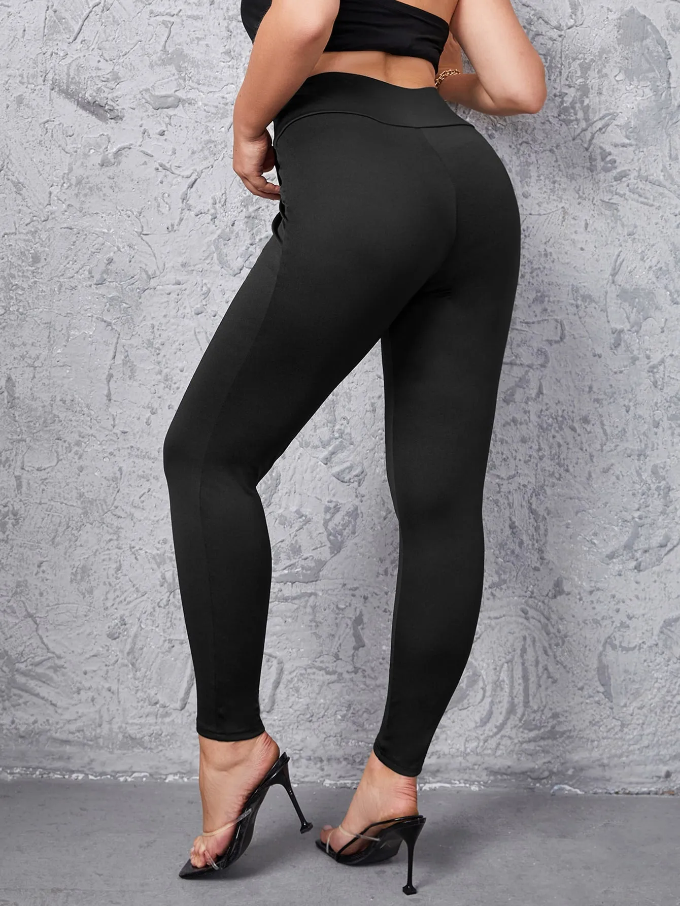 Plain Zipper Long Plus Size Leggings