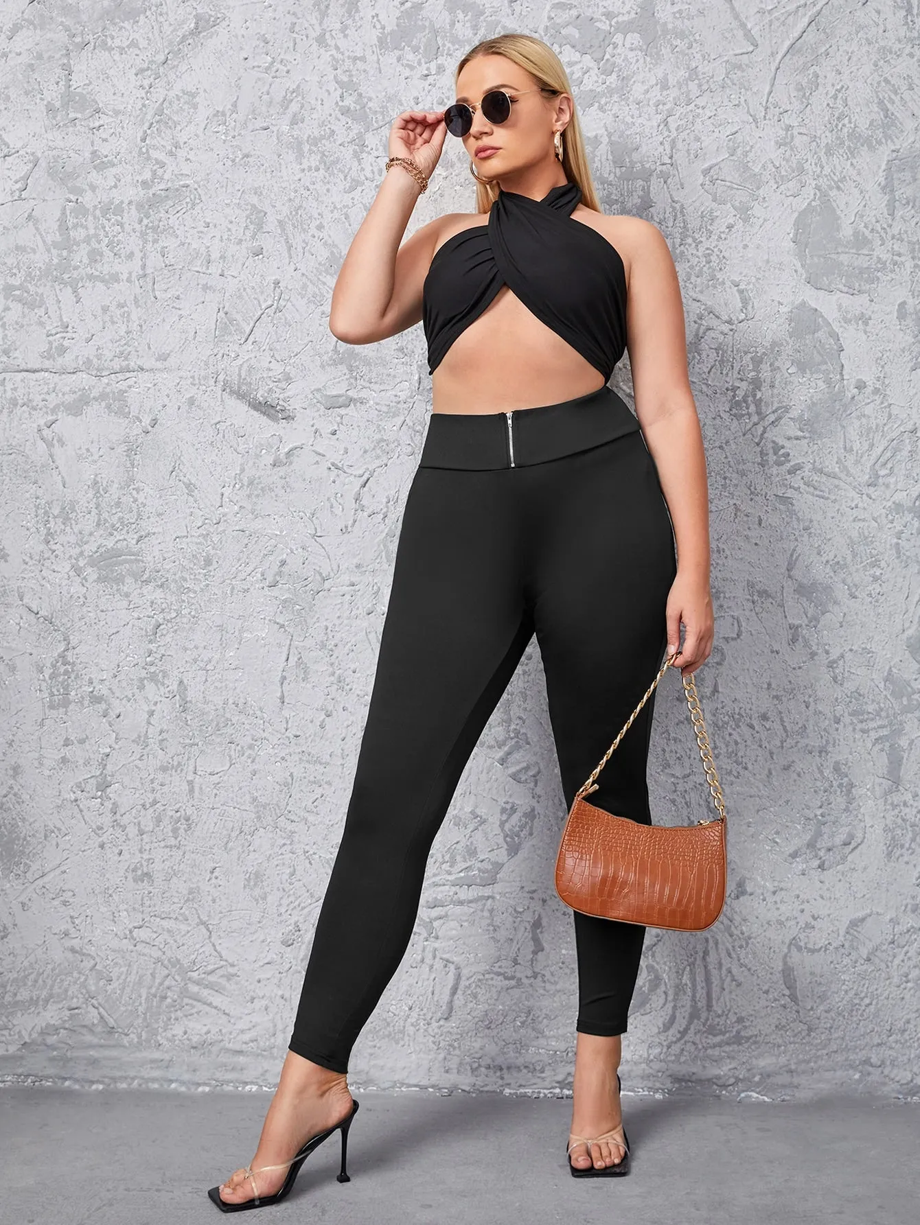 Plain Zipper Long Plus Size Leggings