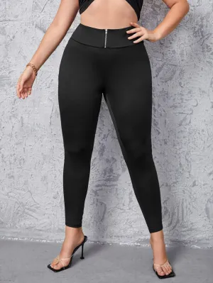 Plain Zipper Long Plus Size Leggings