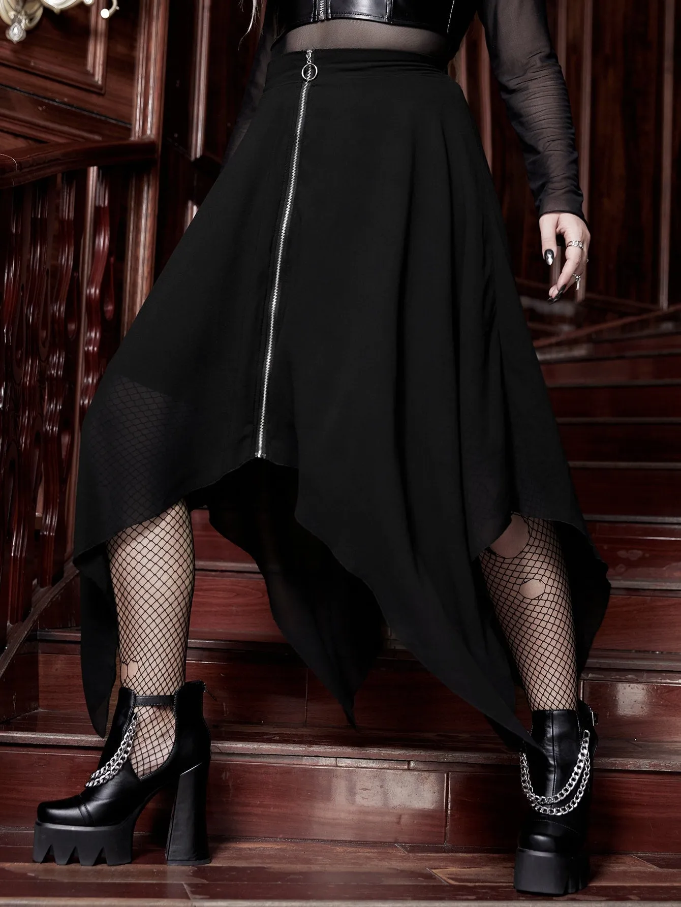 Plain Zipper Midi Plus Size Skirt