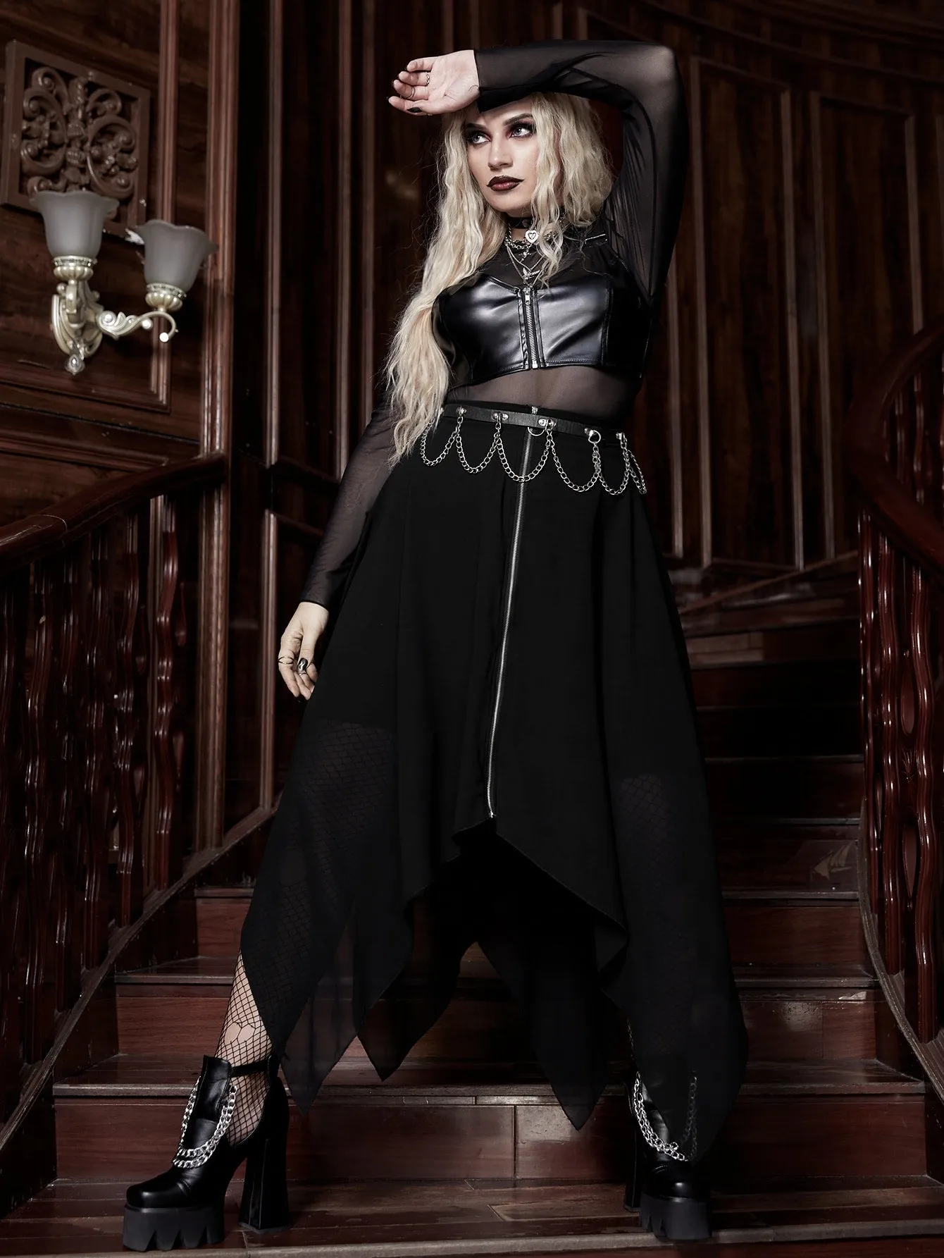 Plain Zipper Midi Plus Size Skirt