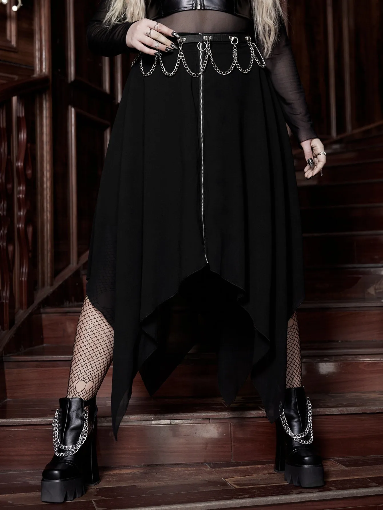 Plain Zipper Midi Plus Size Skirt