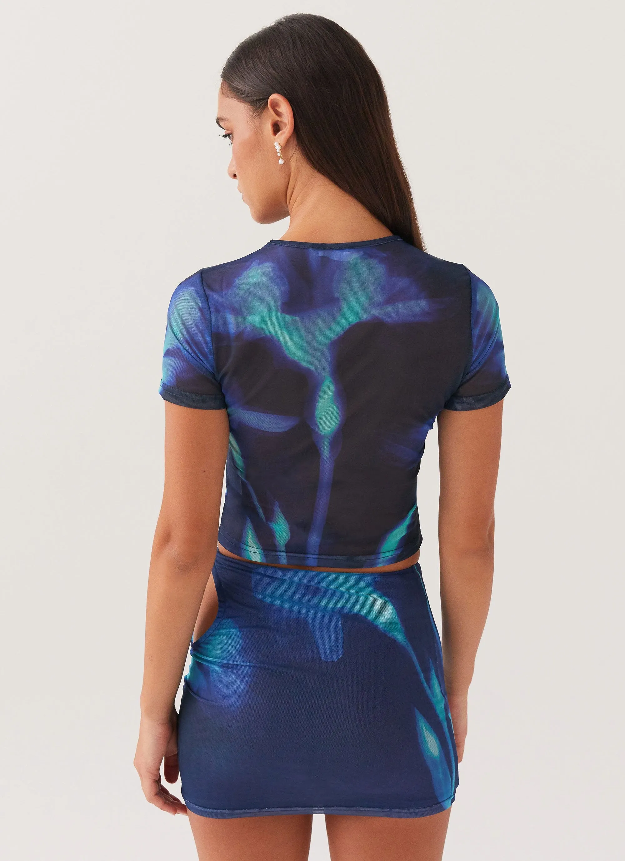 Celebrity Style Outfit Essence Planet Love Mesh Mini Skirt - Cyber Rose