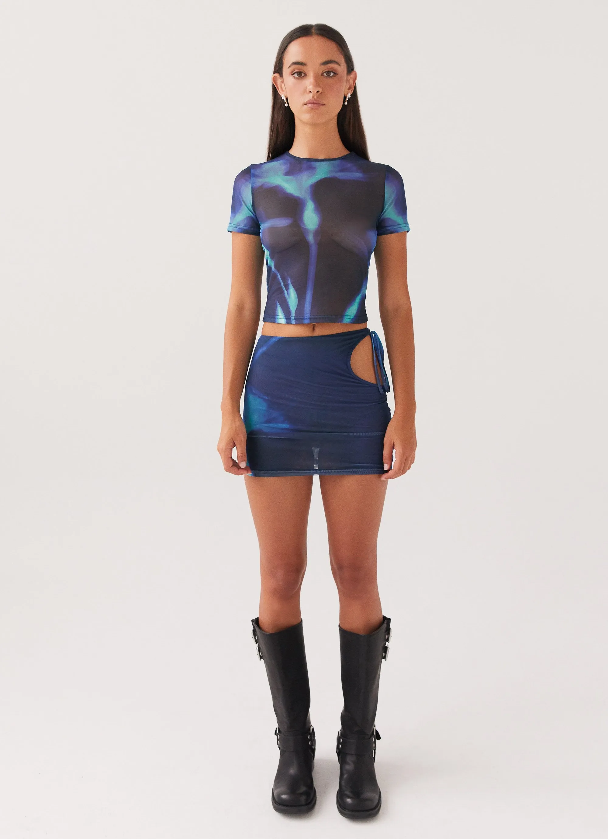 Planet Love Mesh Mini Skirt - Cyber Rose Sharp Look