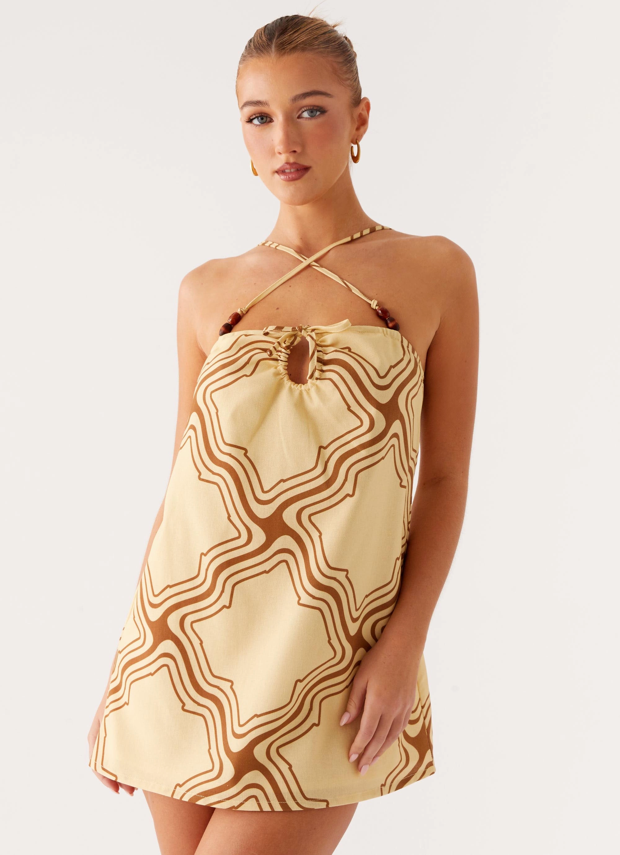 Naomi Criss Cross Mini Dress - Tidal Wave Print Chic Comfort