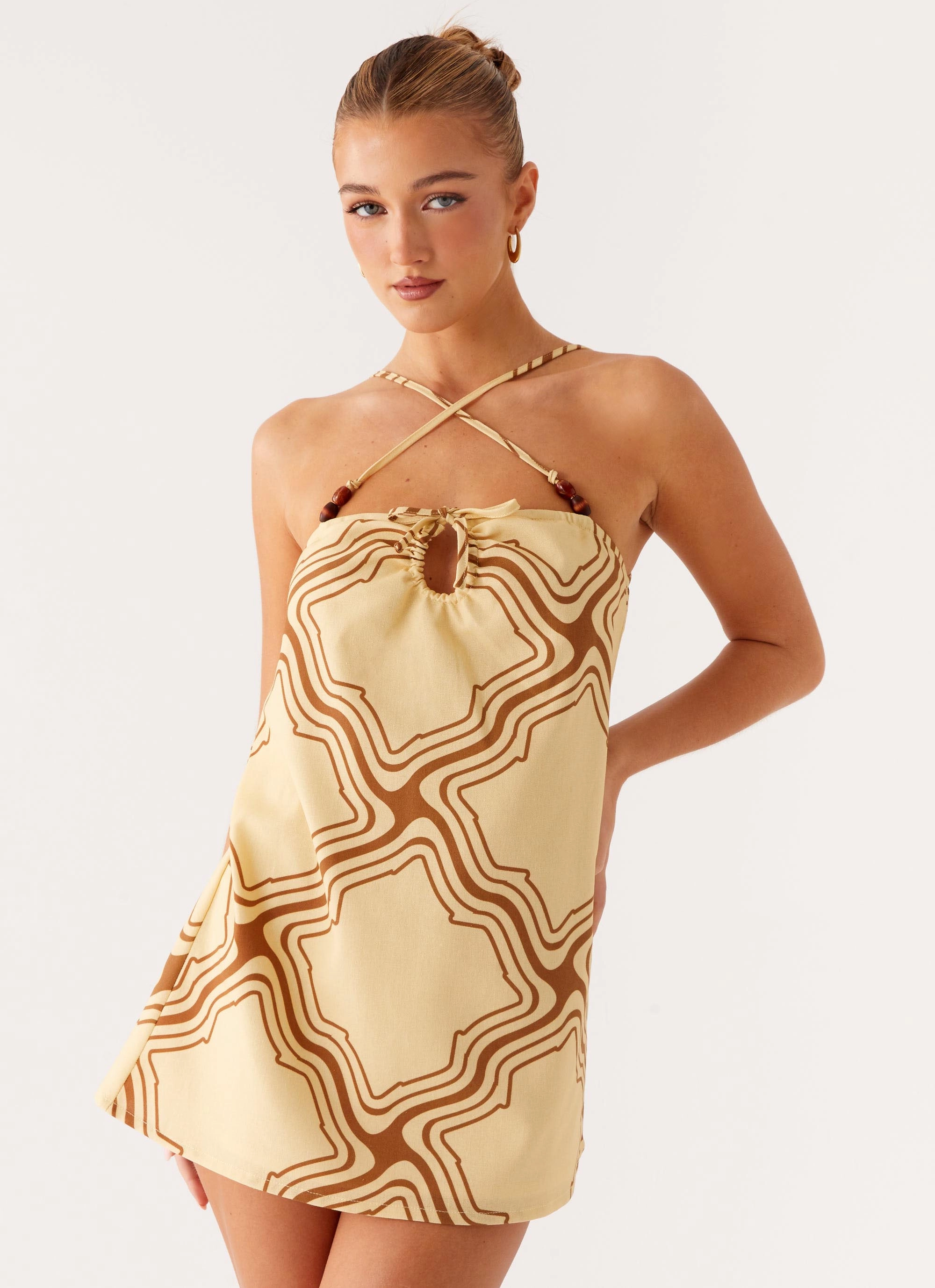 Airy Feel Naomi Criss Cross Mini Dress - Tidal Wave Print