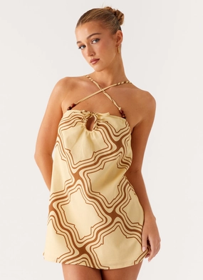 Platinum Glow Naomi Criss Cross Mini Dress - Tidal Wave Print Naomi Criss Cross Mini Dress - Tidal Wave Print Pure Aesthetic