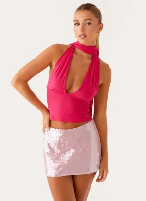 Pleated Made For You Low Rise Sequin Mini Skirt - Pink Made For You Low Rise Sequin Mini Skirt - Pink Crisscross Back