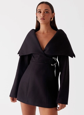 Pleated Look Kaide Mini Dress - Black Elegant Vibe windproof Kaide Mini Dress - Black