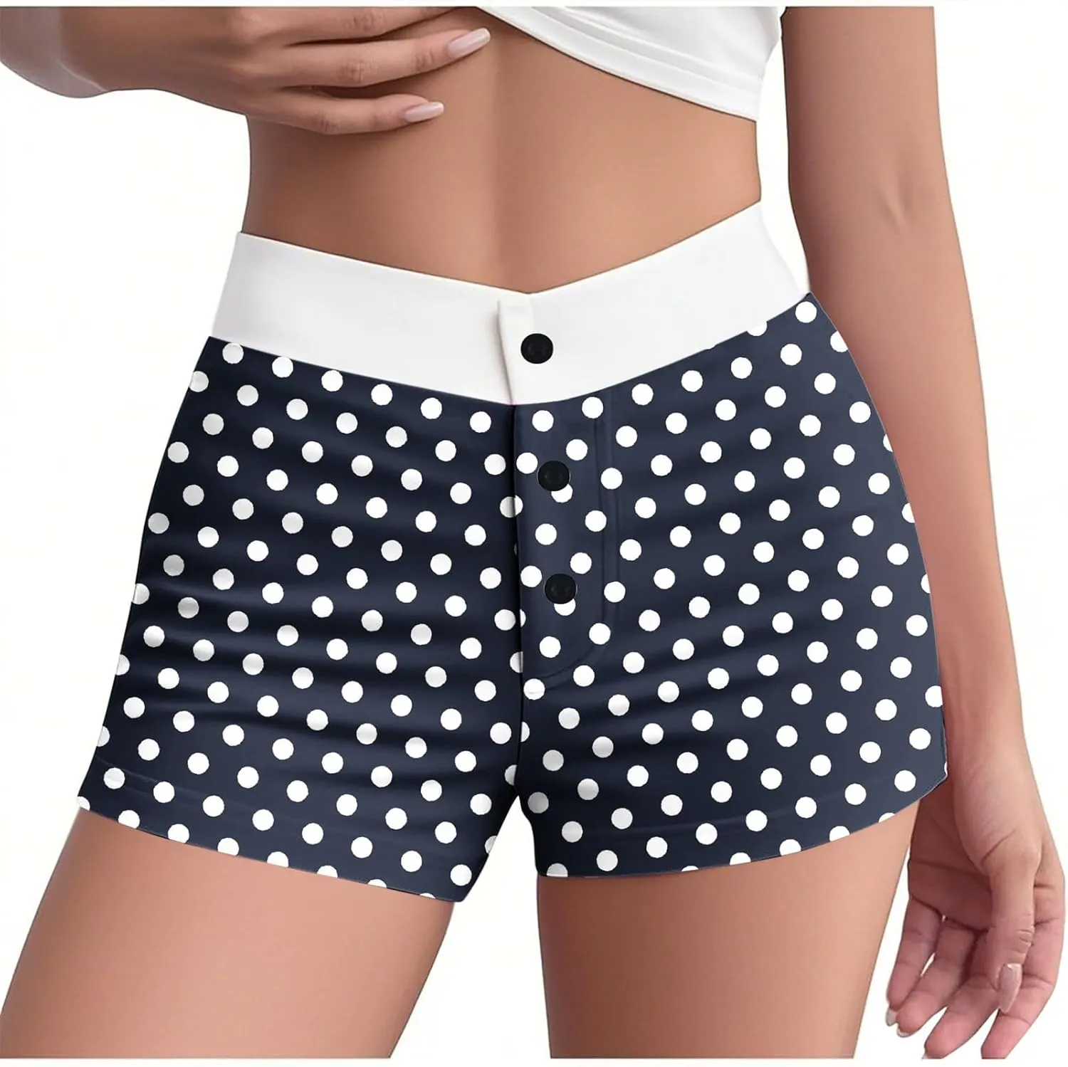 Ploka Dots Boxer Shorts for Women Summer Patchwork High Waisted Sleepwear Pajama Bottoms Lounge Vacation Beach Shorts