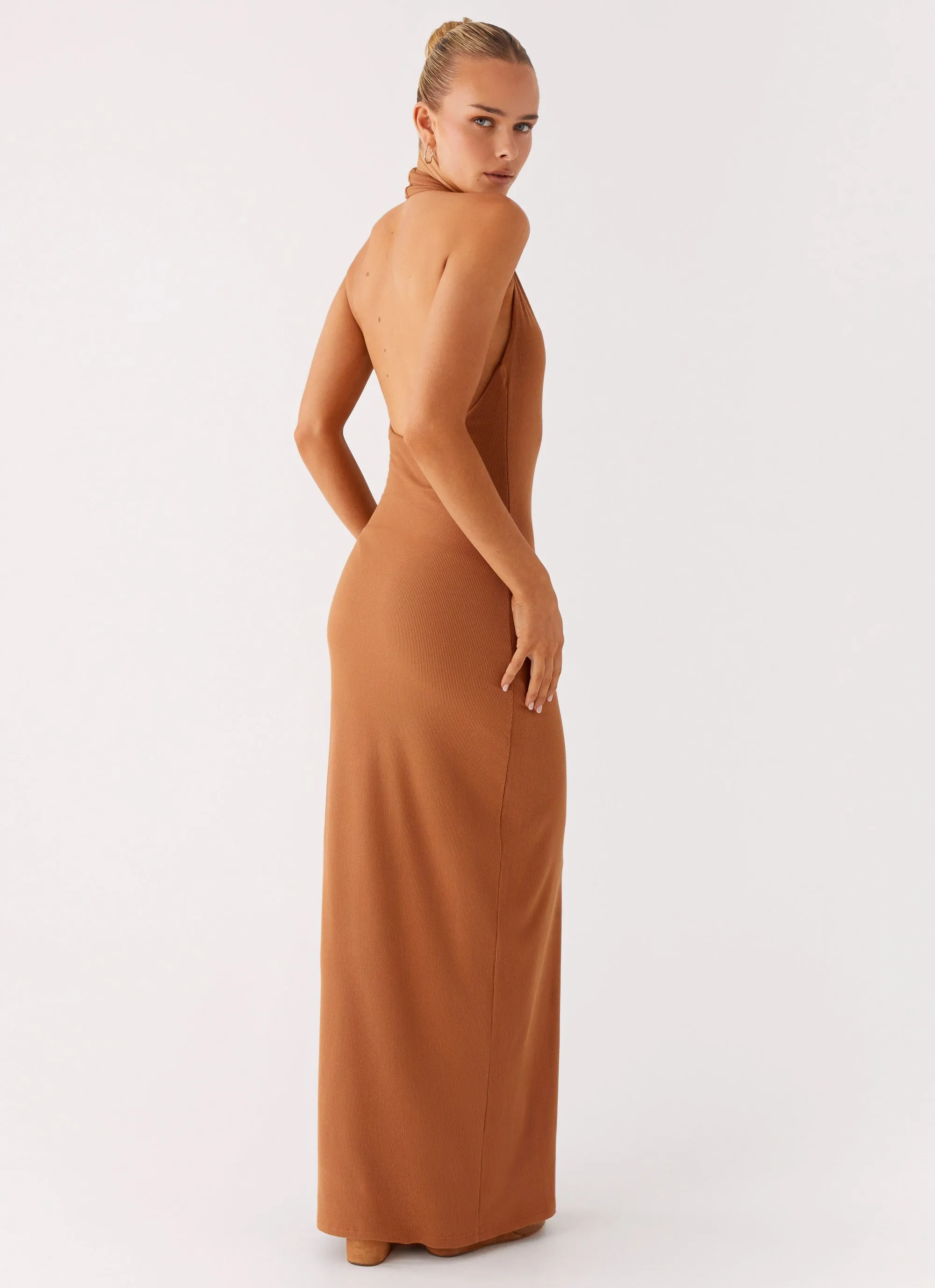 Twill Weave Bamboo Fiber Blend Plunge For You Maxi Dress - Tan