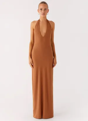 Plunge For You Maxi Dress - Tan hypoallergenic material Non Restrictive Fit