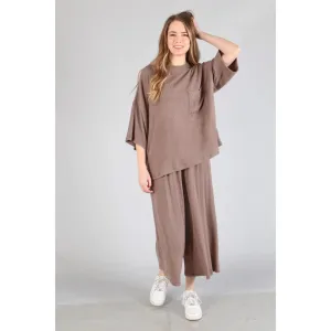 Plus - Brushed Wide Leg Pants Coffee