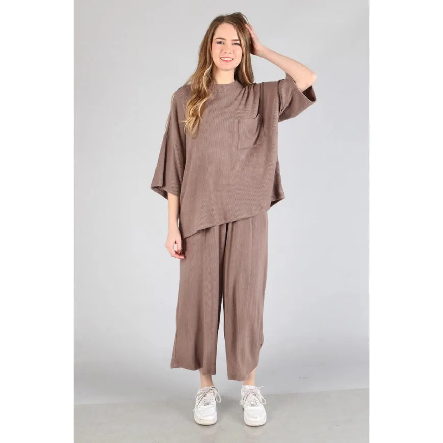Plus - Brushed Wide Leg Pants Coffee