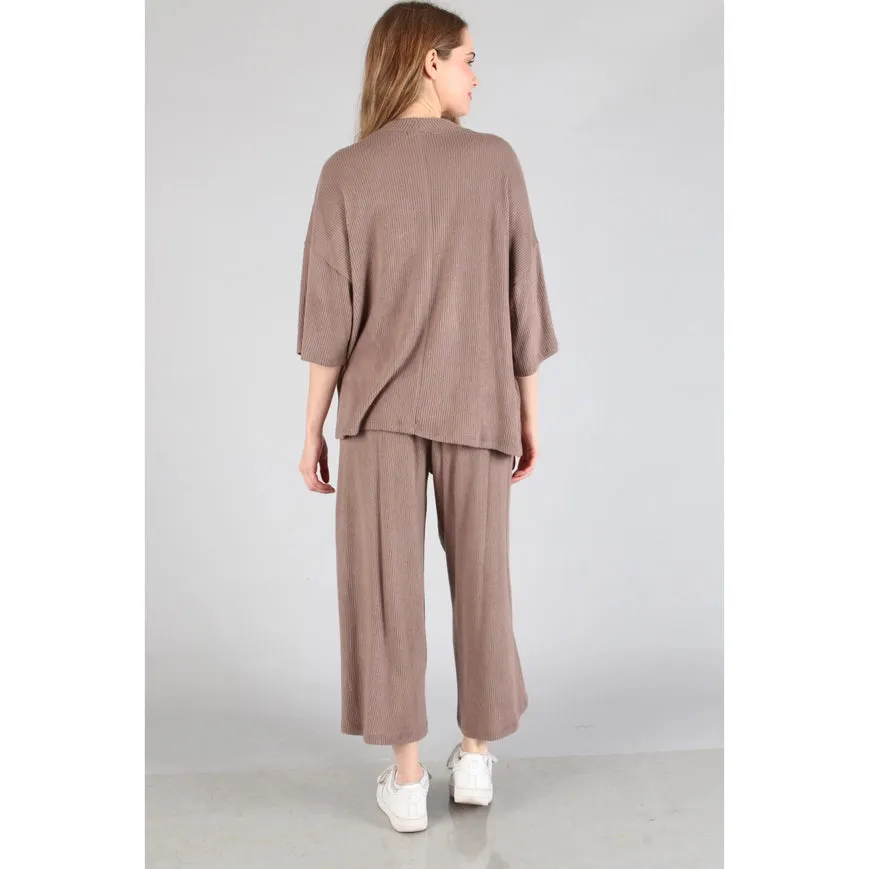 Plus - Brushed Wide Leg Pants Coffee