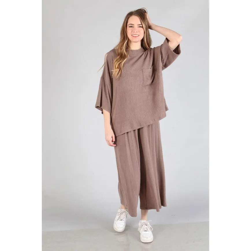 Plus - Brushed Wide Leg Pants Coffee