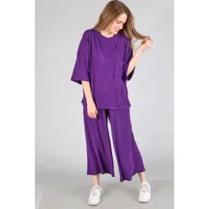 Plus - Brushed Wide Leg Pants Purple
