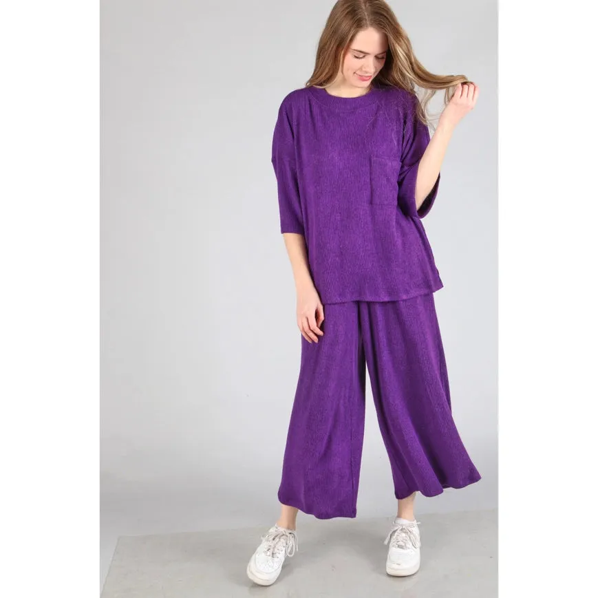 Plus - Brushed Wide Leg Pants Purple