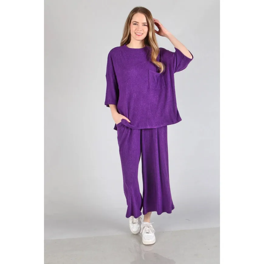 Plus - Brushed Wide Leg Pants Purple