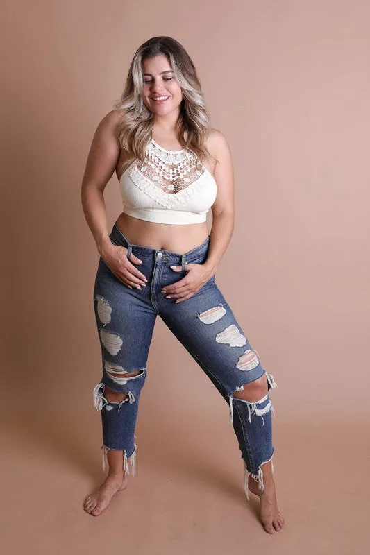 Plus Crochet Lace High Neck Bralette