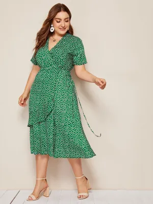 Plus Ditsy Floral Print Tie Side Dress