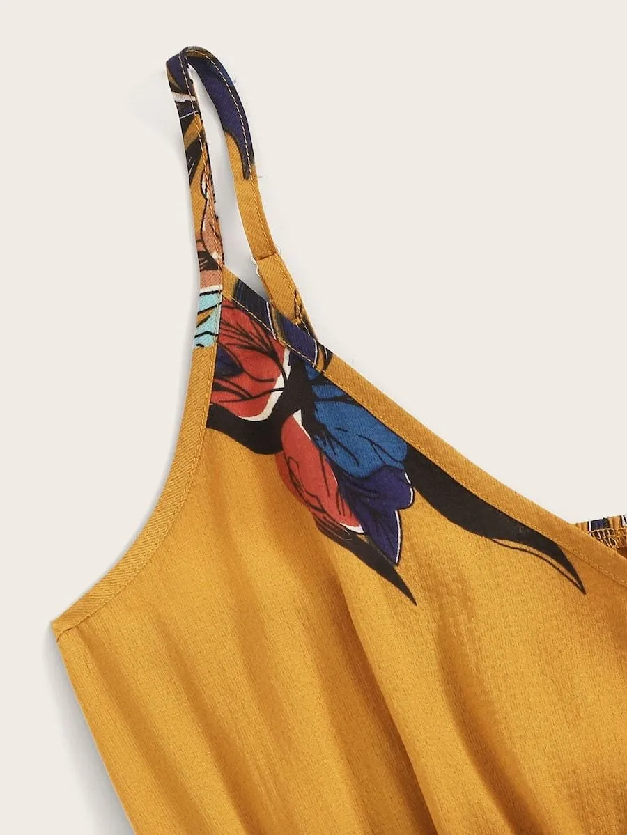 Plus Floral Print Surplice Front Cami Dress