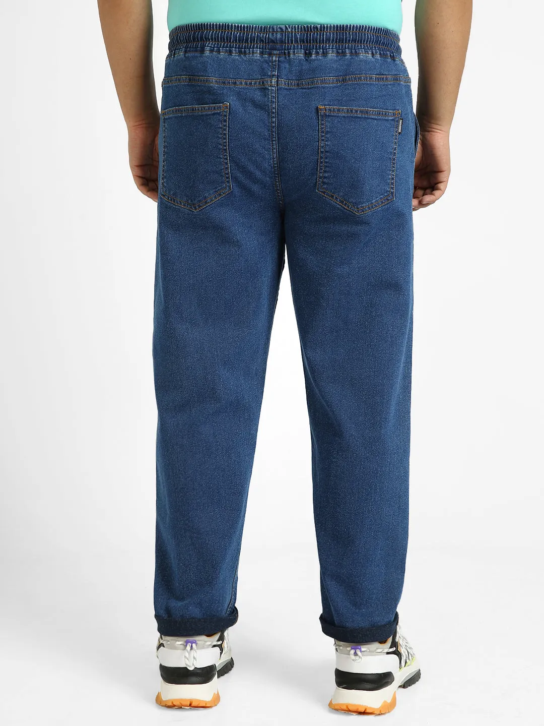 Plus Men's Blue Regular Fit Washed Jogger Jeans Stretchable