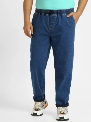 Plus Men's Blue Regular Fit Washed Jogger Jeans Stretchable