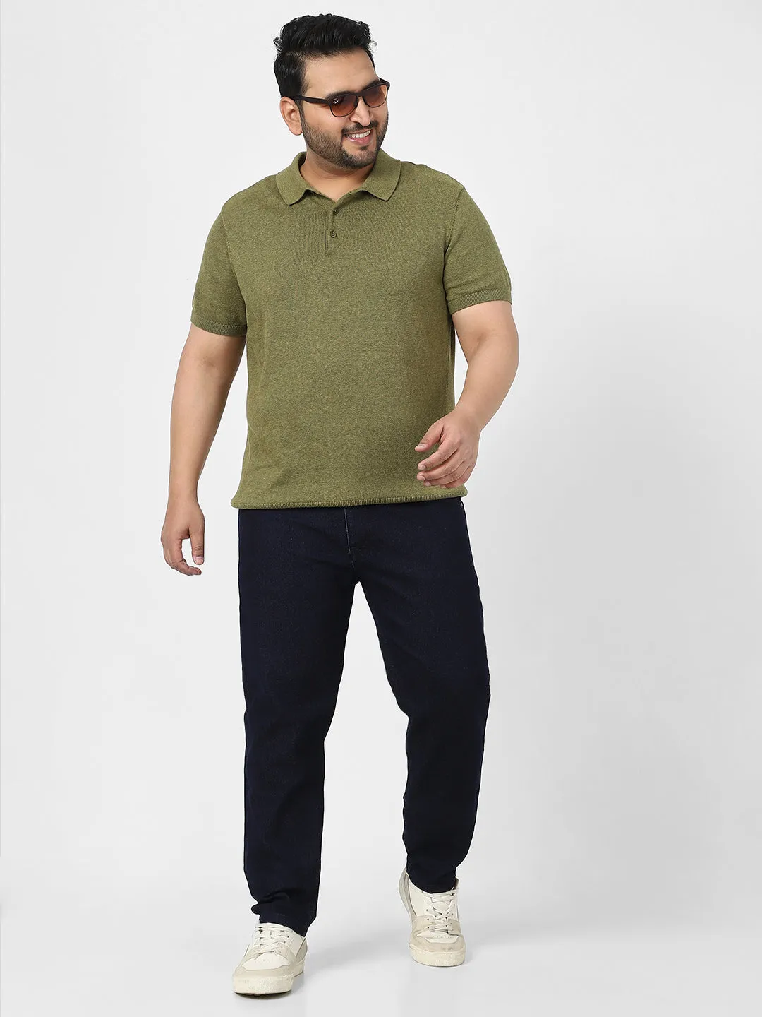Plus Men's Dark Blue Regular Fit Denim Jeans Stretchable