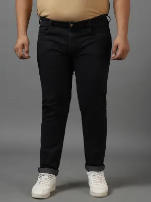 Plus Men's Dark Brown Regular Fit Solid Jeans Stretchable