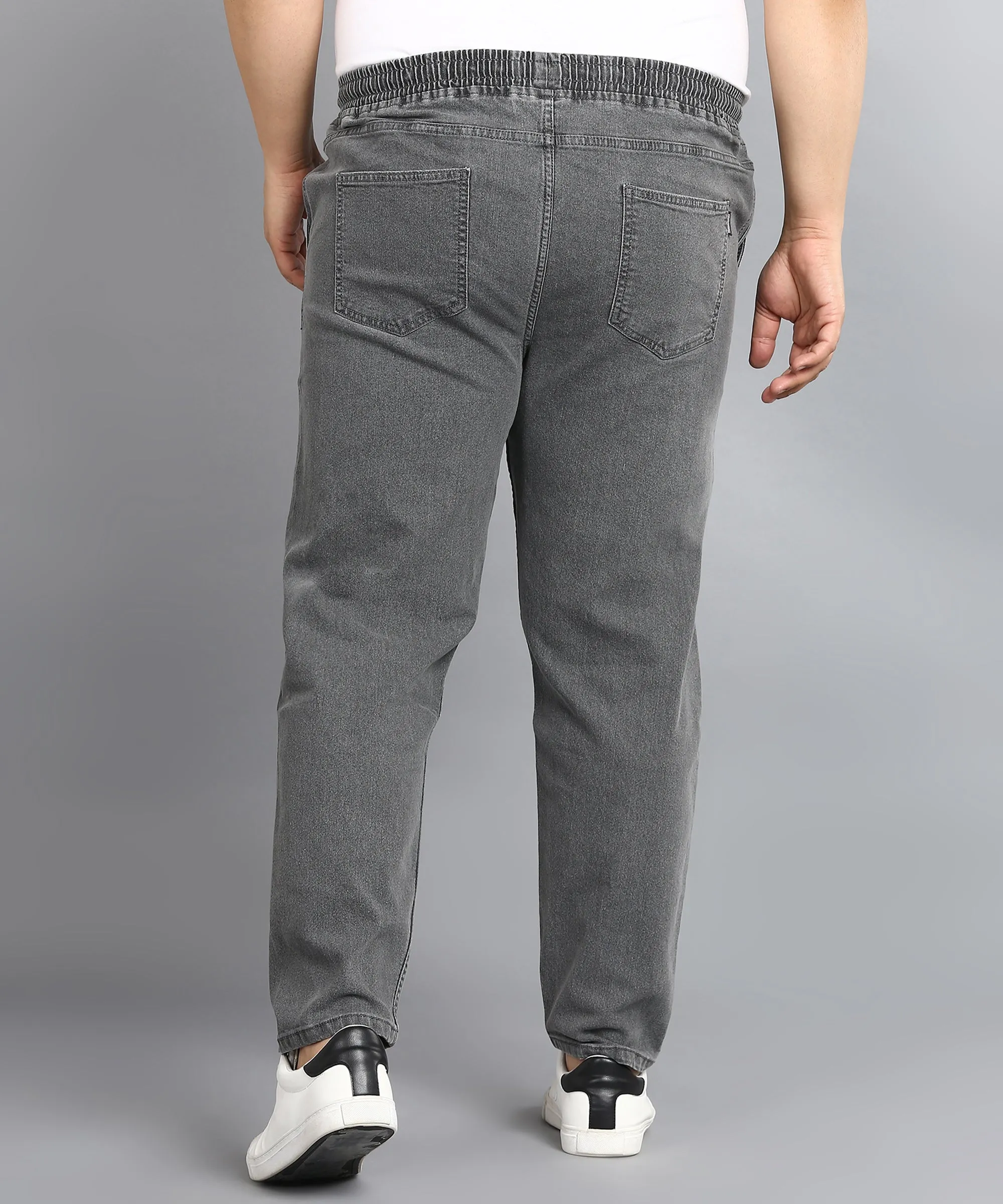 Plus Men's Grey Regular Fit Washed Jogger Jeans Stretchable