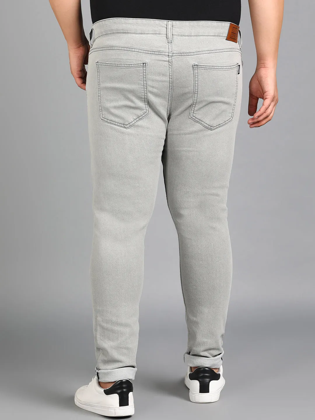 Plus Men's Ice Grey Regular Fit Washed Jeans Stretchable