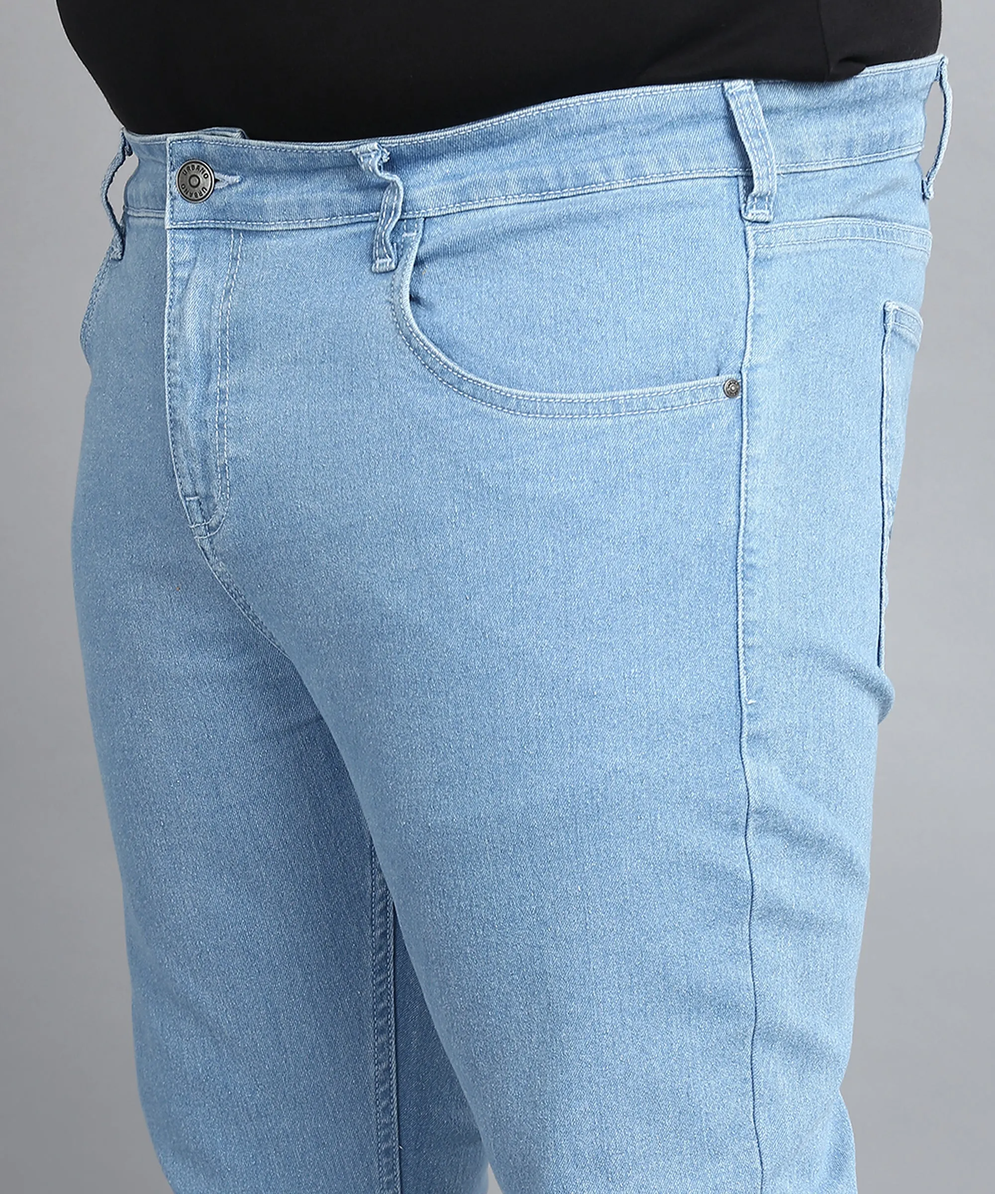 Plus Men's Light Blue Regular Fit Washed Jeans Stretchable