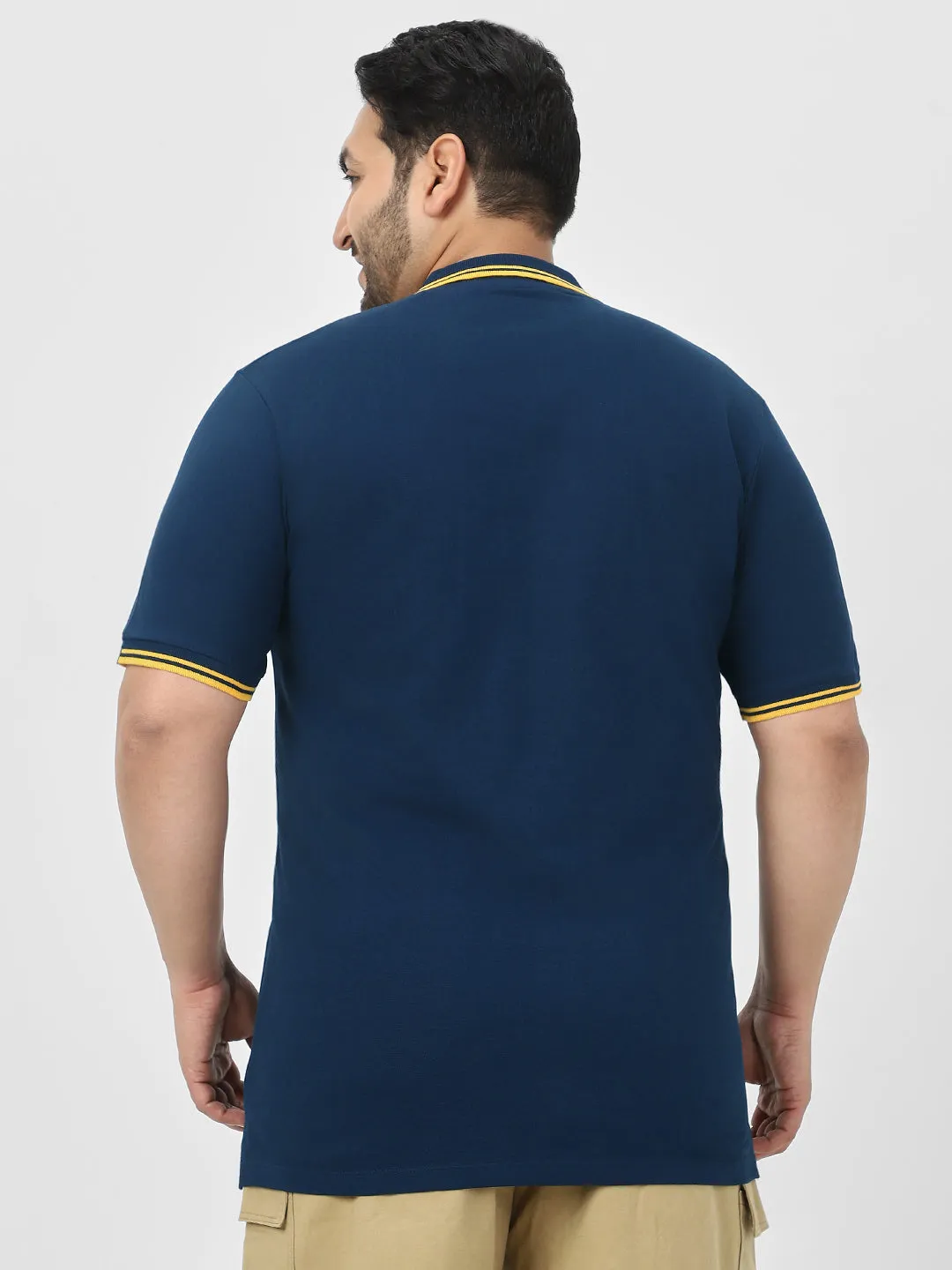 Plus Men's Navy Blue Solid Regular Fit Polo T-Shirt