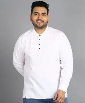 Plus Men's Off White Cotton Full Sleeve Regular Fit Casual Solid Shirt