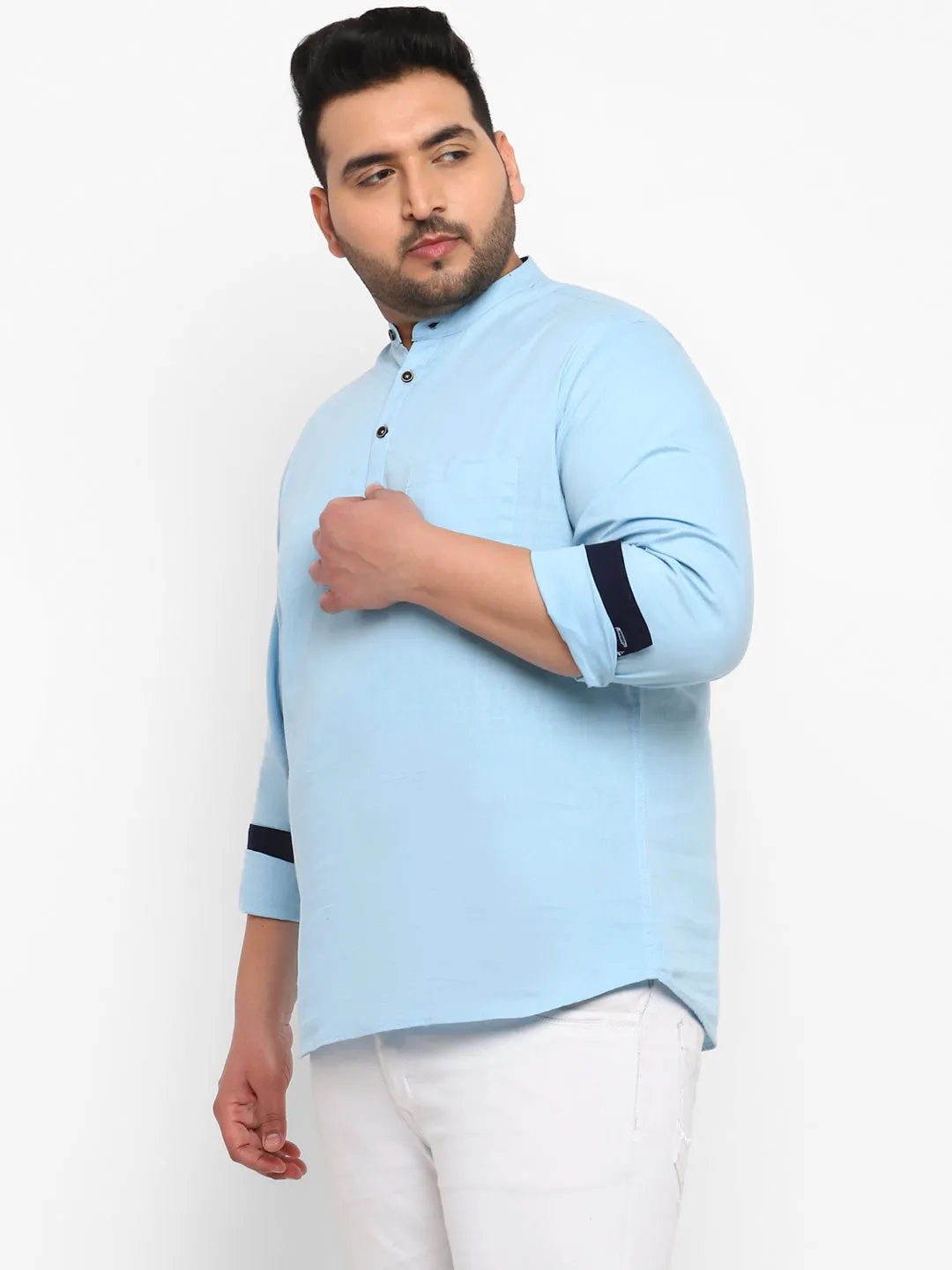 Plus Men's Sky Blue Cotton Full Sleeve Regular Fit Casual Solid Shirt