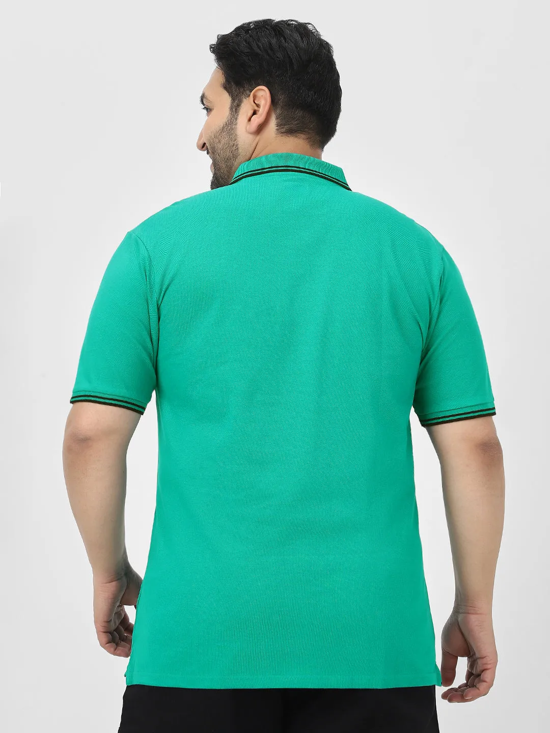 Plus Men's Teal Green Solid Cotton Polo T-Shirt