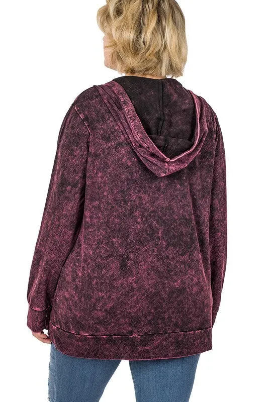 Plus Mineral Wash Zippers Hoodie Jacket