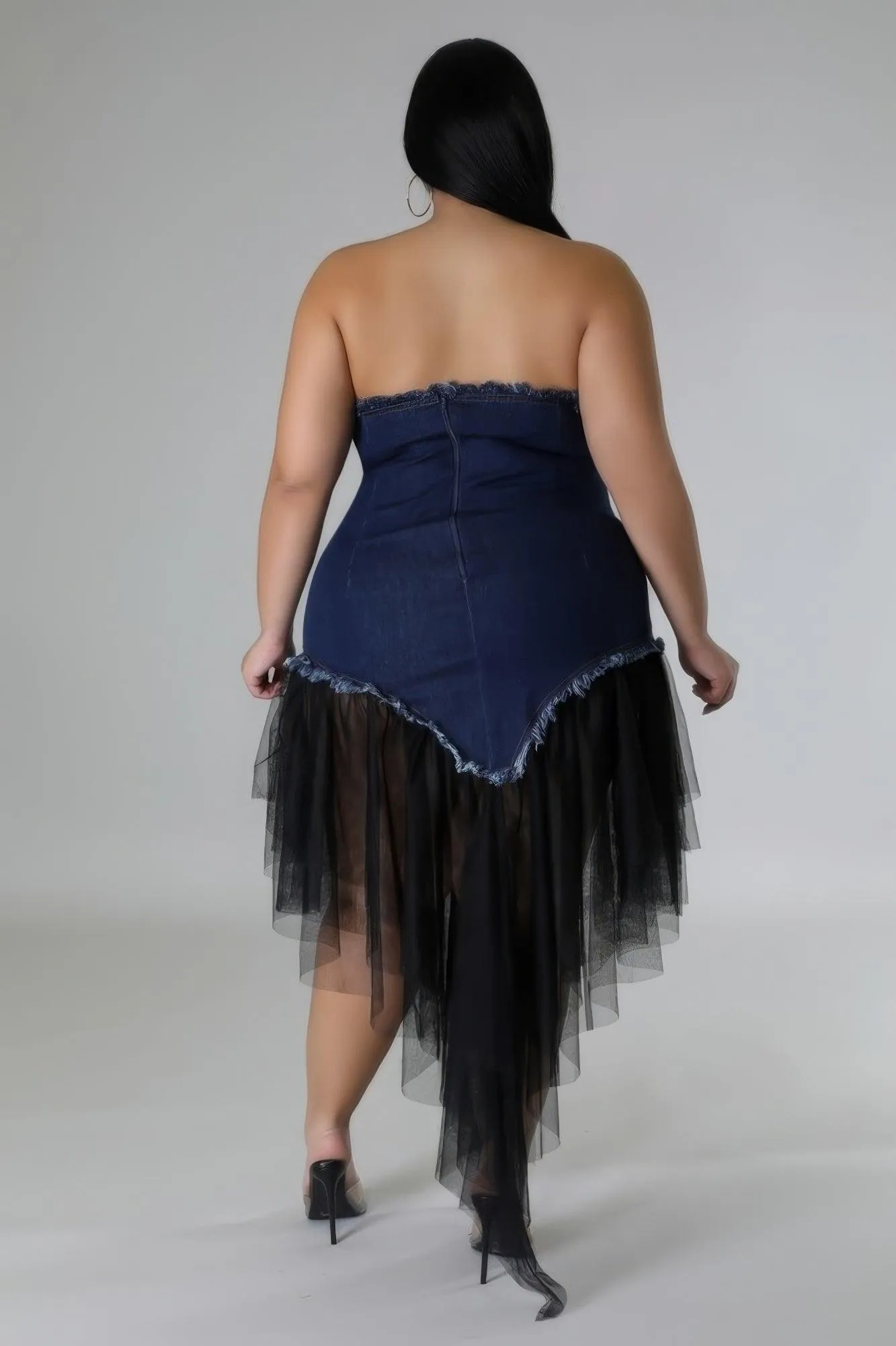 Plus Non-stretch Jean Corset Dress Tulle Hem