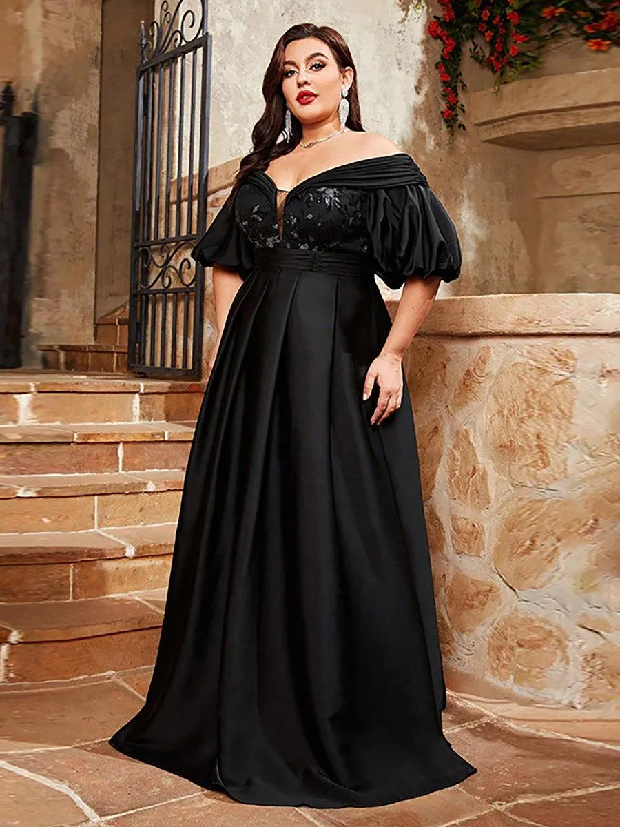Plus Off Shoulder Swing Embroidery Prom Dress MCW0993