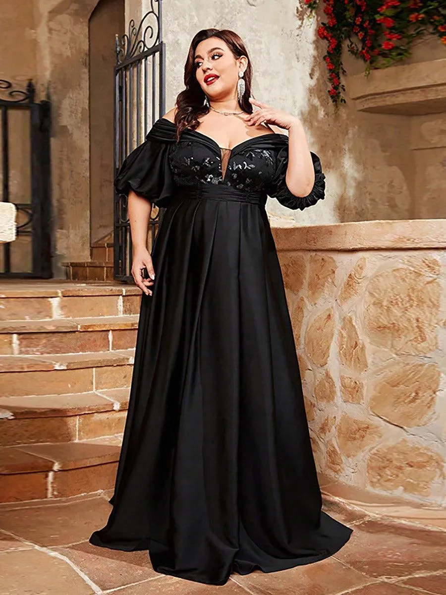 Plus Off Shoulder Swing Embroidery Prom Dress MCW0993