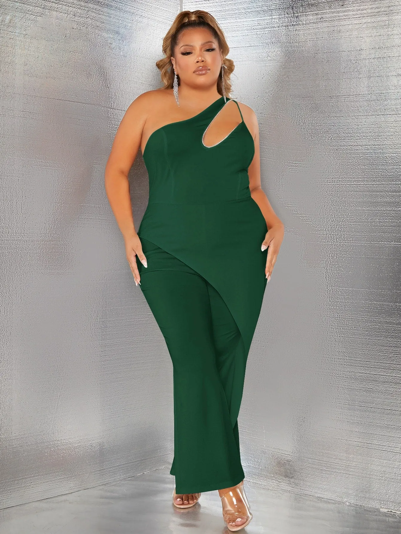 Plus One Shoulder  WHITE Flare Leg Jumpsuit