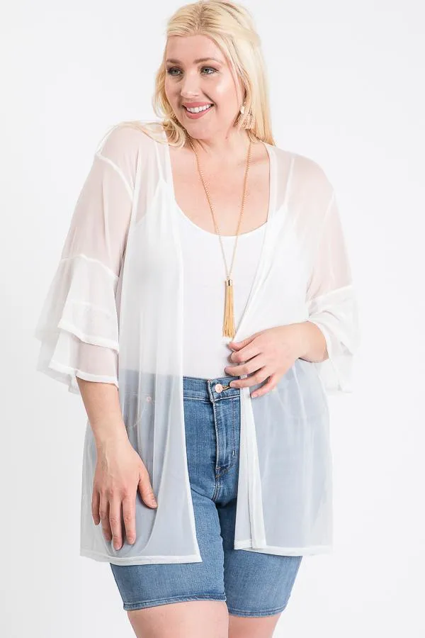 Plus Ruffle Sleeve Open Cardigan