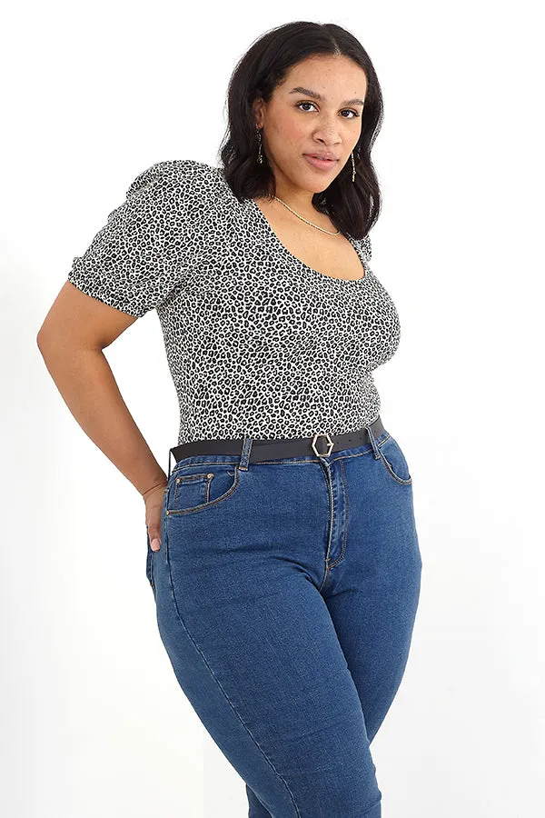 PLUS SIZE ANIMAL PRINTED PUFF SLEEVE BODYSUIT