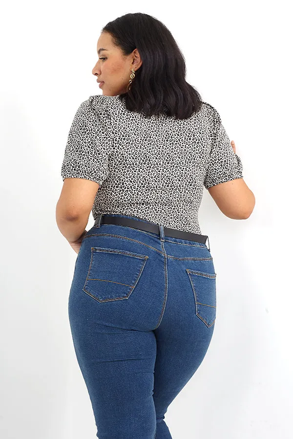 PLUS SIZE ANIMAL PRINTED PUFF SLEEVE BODYSUIT