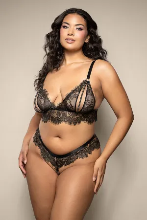 Plus Size Black Pearl Bralette Set